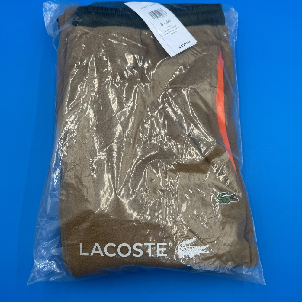 Lacoste Men's Colorblock Polar Fleece Sweatpants Brown Khaki Green Orange 3XL
